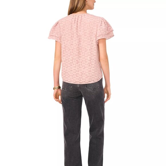 79$ VINCE CAMUTO Textured Flutter Sleeve Blouse Top Size S Ash Rose Pink - Picture 4 of 4